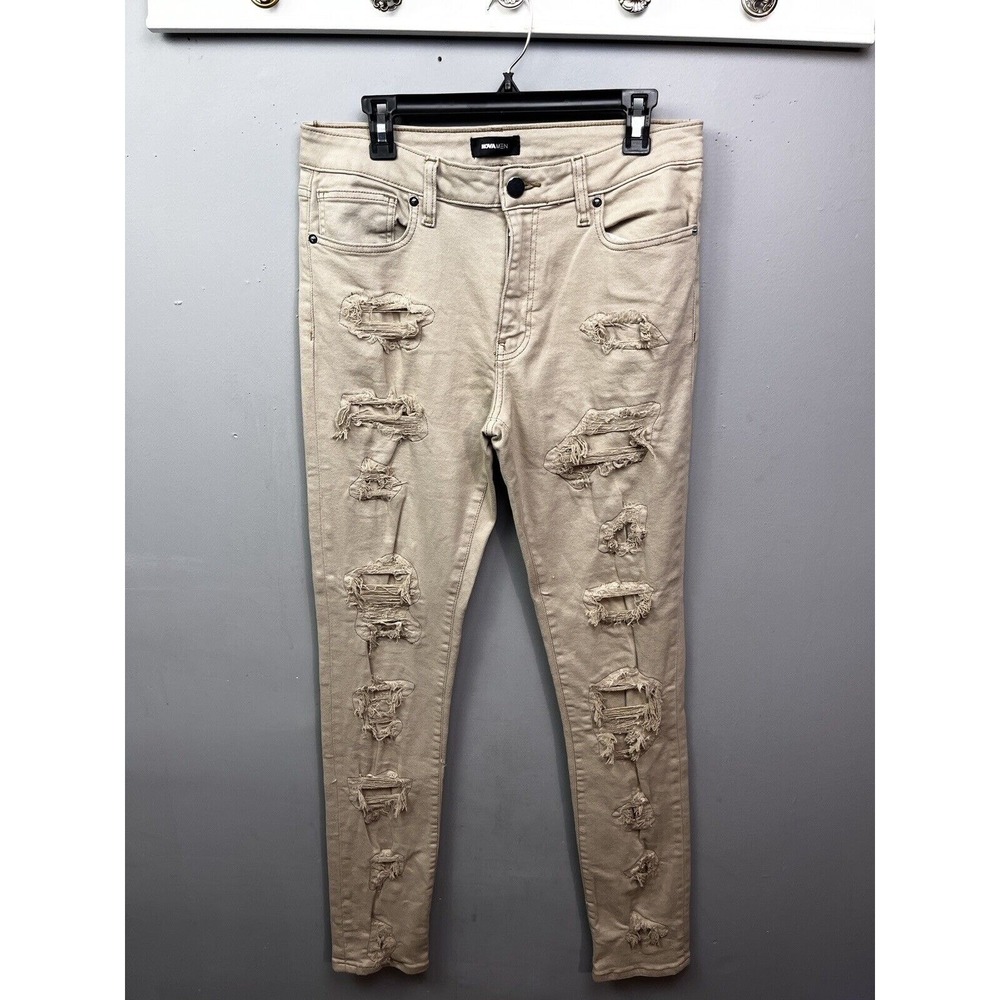 Fashion Nova Men Jeans Mens 32 Tan Distressed Skinny Ripped FNMM463‎ Khaki Pants